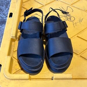 Dr. Martens Black Leather Platform Sandals with Buckle Strap